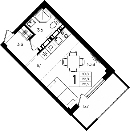 Планировка — Апарт-комплекс Альморе, Студия, 23 м²
