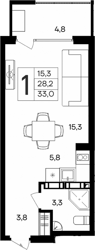 Планировка — Апарт-комплекс Альморе, Студия, 28 м²