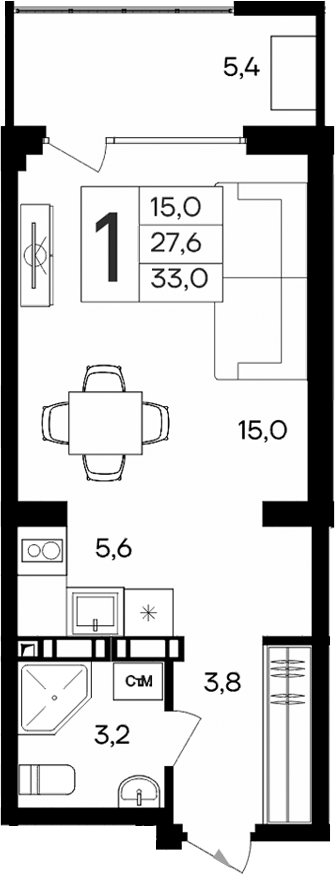 Планировка — Апарт-комплекс Альморе, Студия, 28 м²