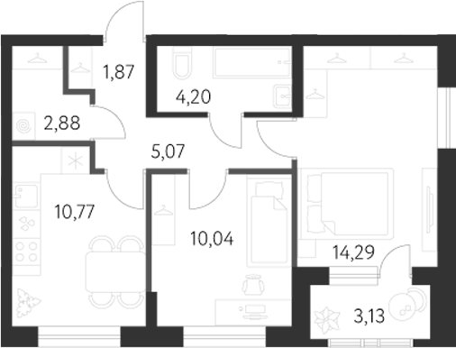 Планировка — Первый Академ, 2-комн., 49 м²