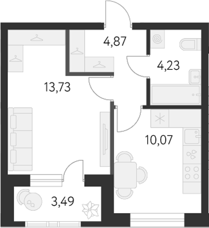 Планировка — Первый Академ, 1-комн., 33 м²