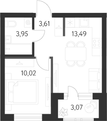 Планировка — Первый Академ, 1-комн., 31 м²