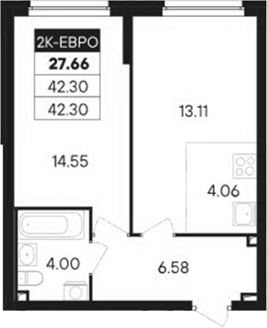 Планировка — Современник, 2-комн., 42 м²
