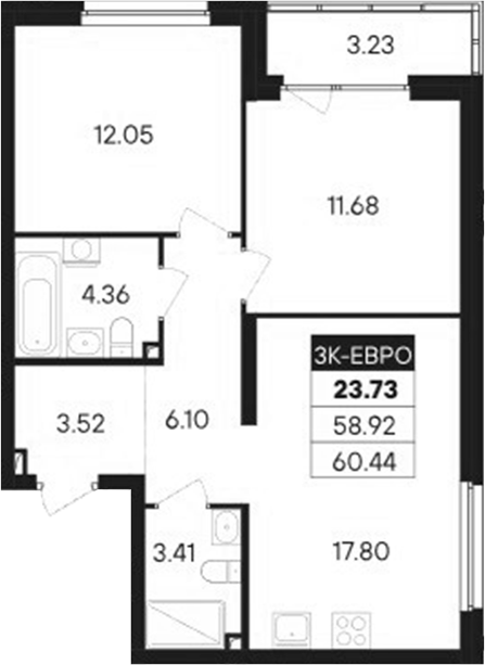 Планировка — Современник, 3-комн., 59 м²