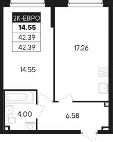 Планировка — Современник, 2-комн., 42 м²