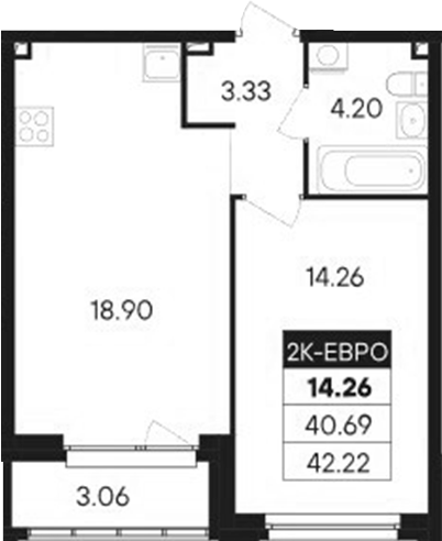 Планировка — Современник, 2-комн., 41 м²