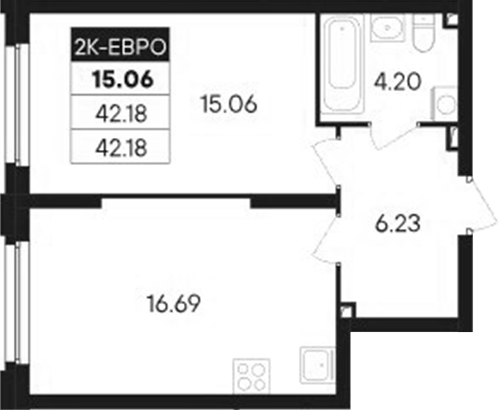 Планировка — Современник, 2-комн., 42 м²
