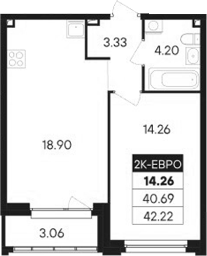 Планировка — Современник, 2-комн., 41 м²