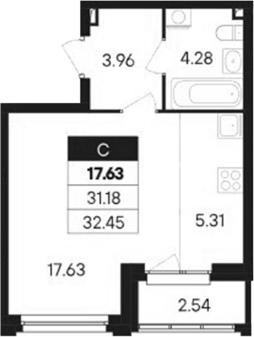 Планировка — Современник, Студия, 31 м²