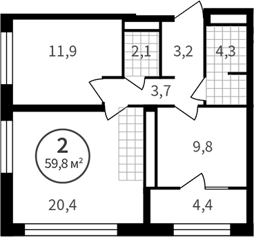Планировка — Астон.Сезоны, 2-комн., 55 м²