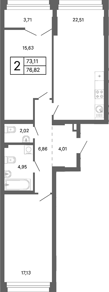 Планировка — Компаунд Проспект Мира, 3-комн., 76 м²