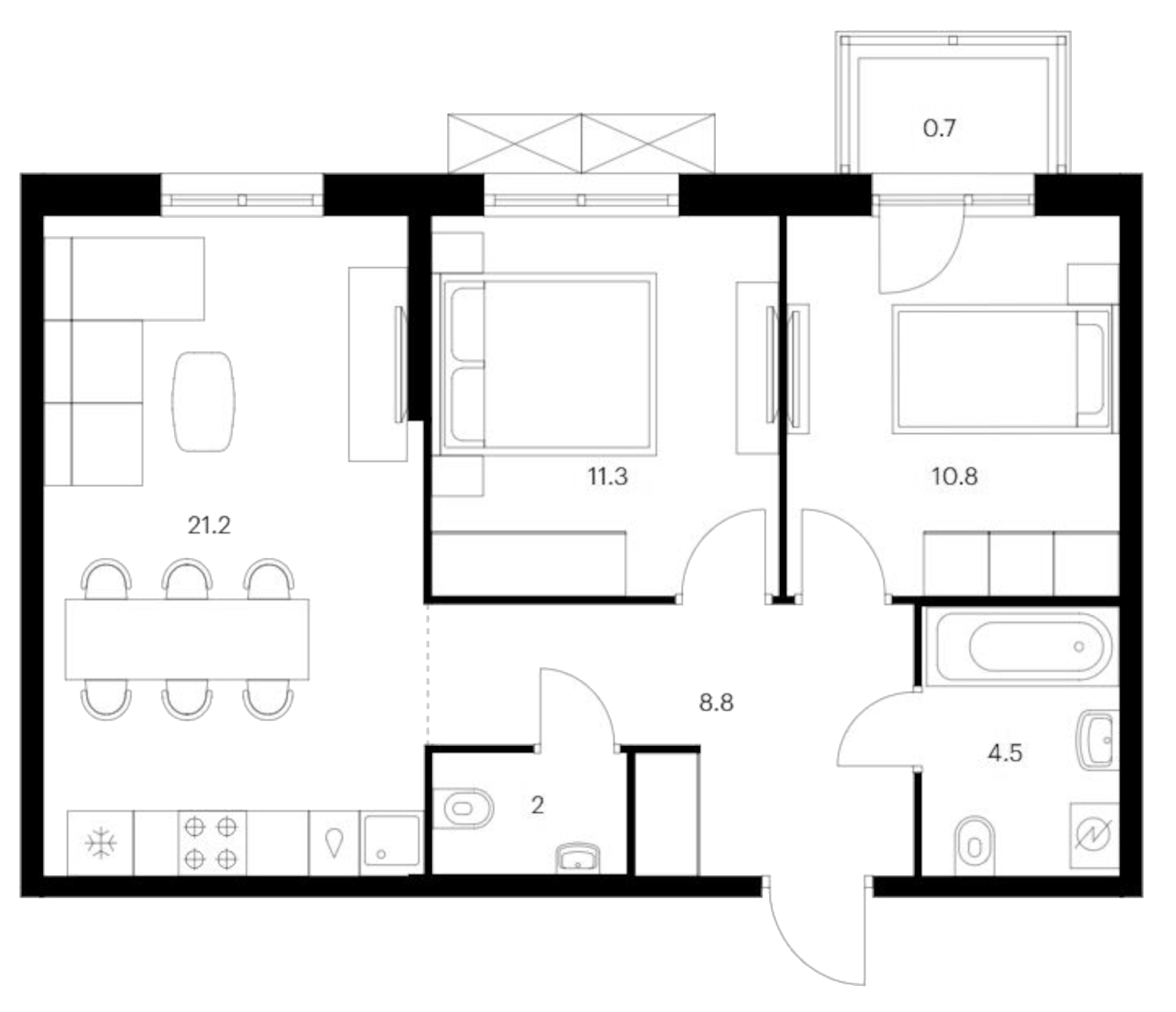 Планировка — Исеть парк, 2-комн., 59 м²