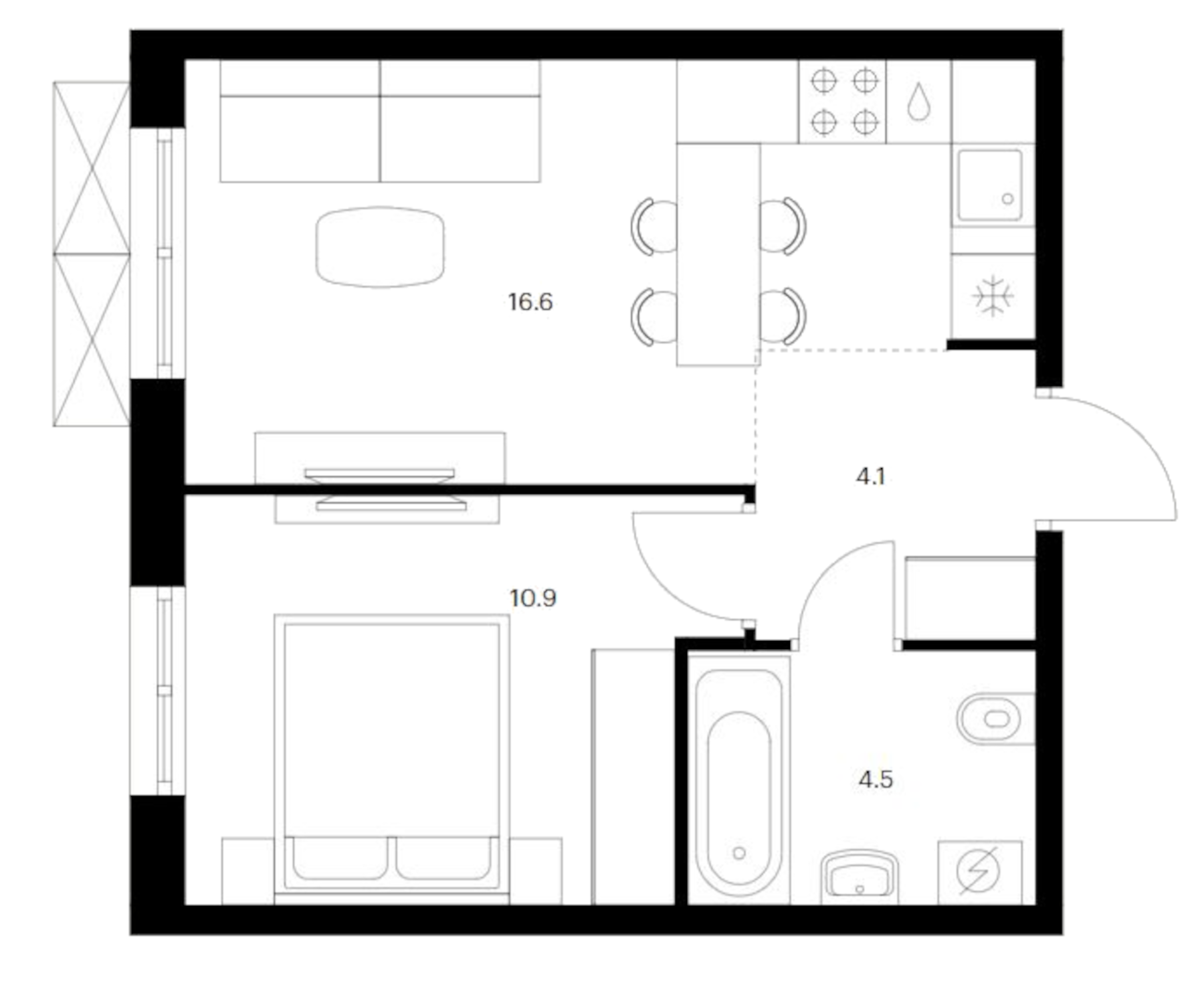 Планировка — Исеть парк, 1-комн., 36 м²