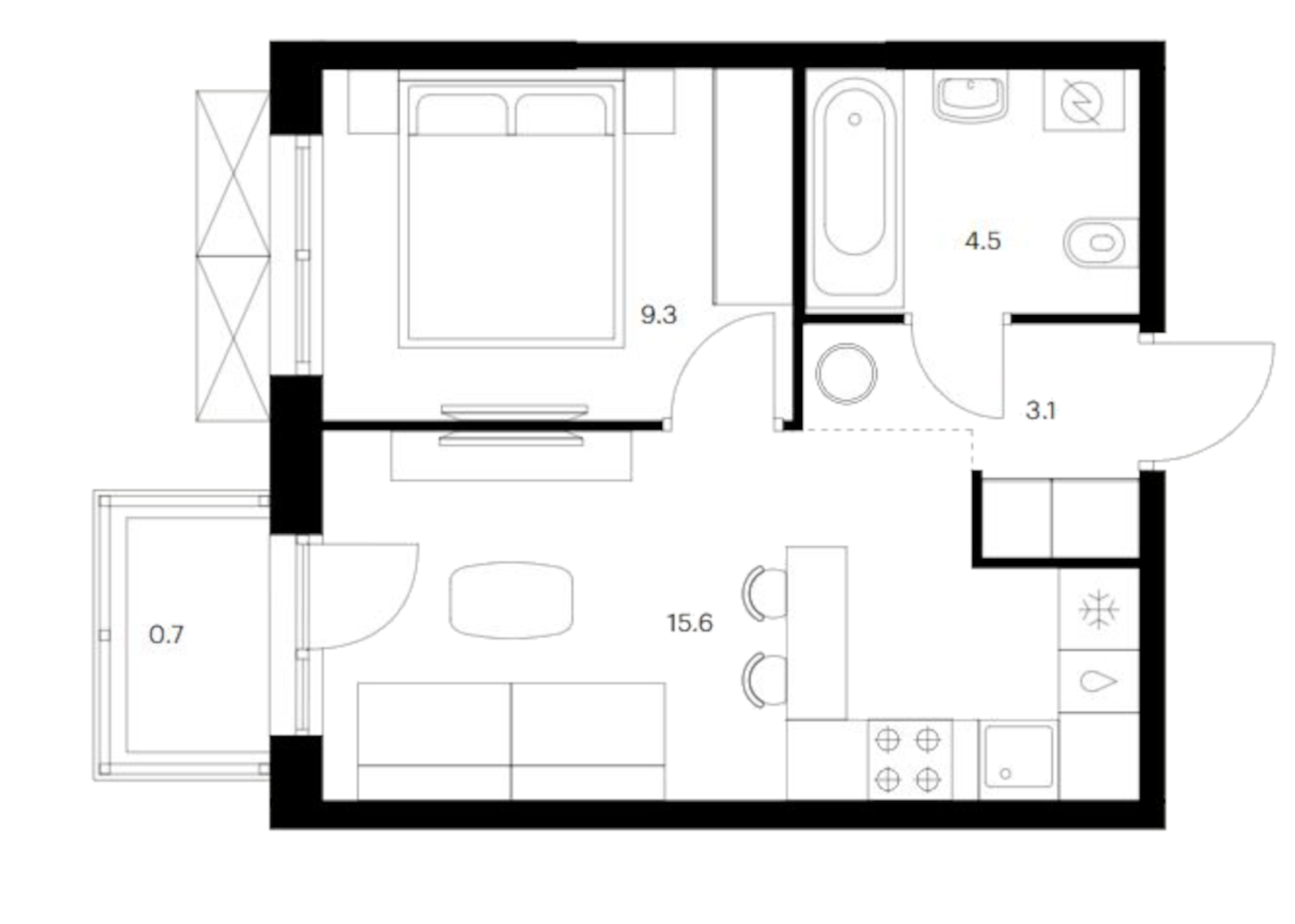 Планировка — Исеть парк, 1-комн., 33 м²