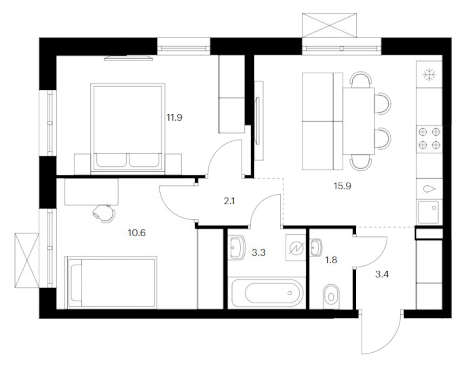 Планировка — Исеть парк, 2-комн., 49 м²