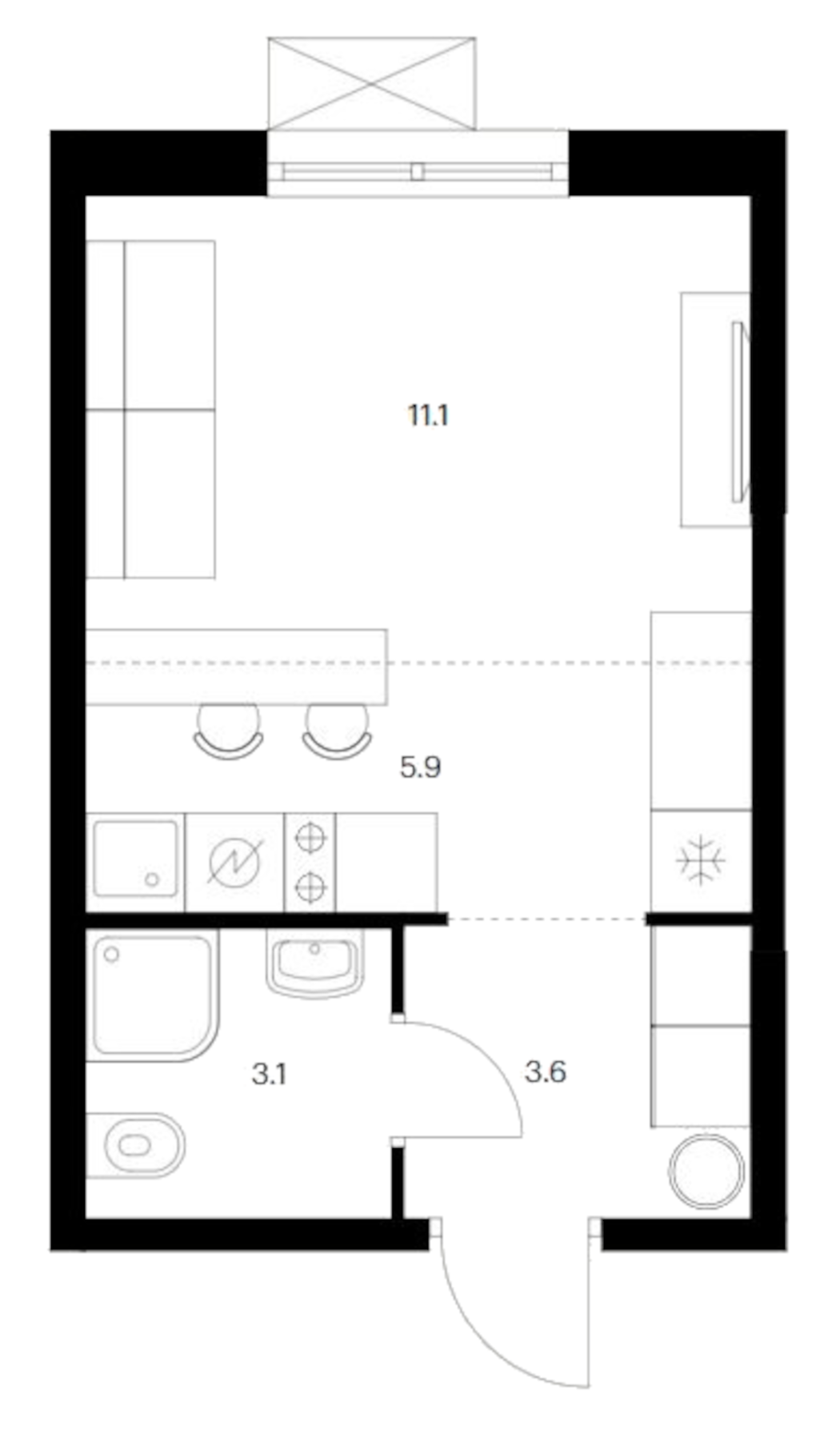 Планировка — Исеть парк, Студия, 24 м²