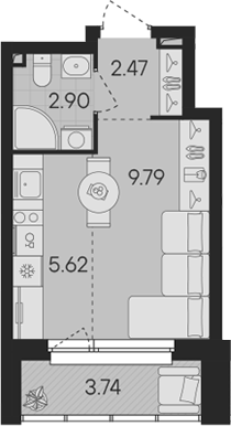 Планировка — Гравитация, Студия, 21 м²