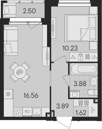 Планировка — Гравитация, 2-комн., 36 м²