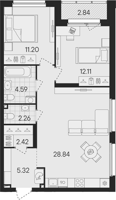 Планировка — Гравитация, 3-комн., 67 м²