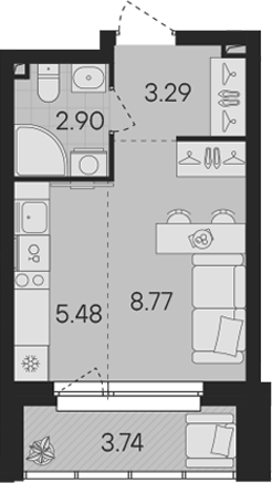 Планировка — Гравитация, Студия, 20 м²