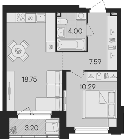 Планировка — Гравитация, 2-комн., 41 м²