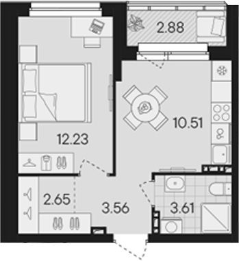 Планировка — Гравитация, 1-комн., 33 м²