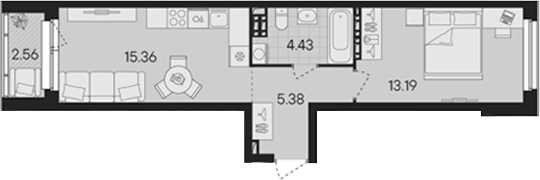 Планировка — Гравитация, 2-комн., 38 м²