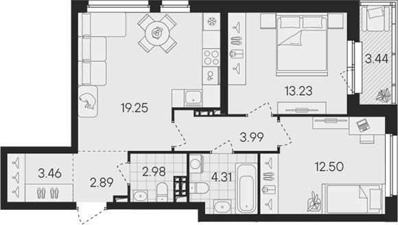 Планировка — Гравитация, 3-комн., 63 м²