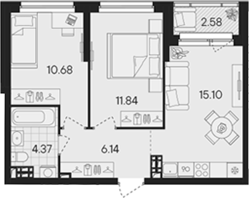 Планировка — Гравитация, 3-комн., 48 м²