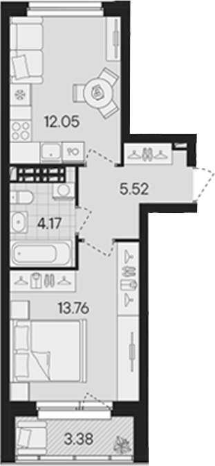 Планировка — Гравитация, 1-комн., 36 м²