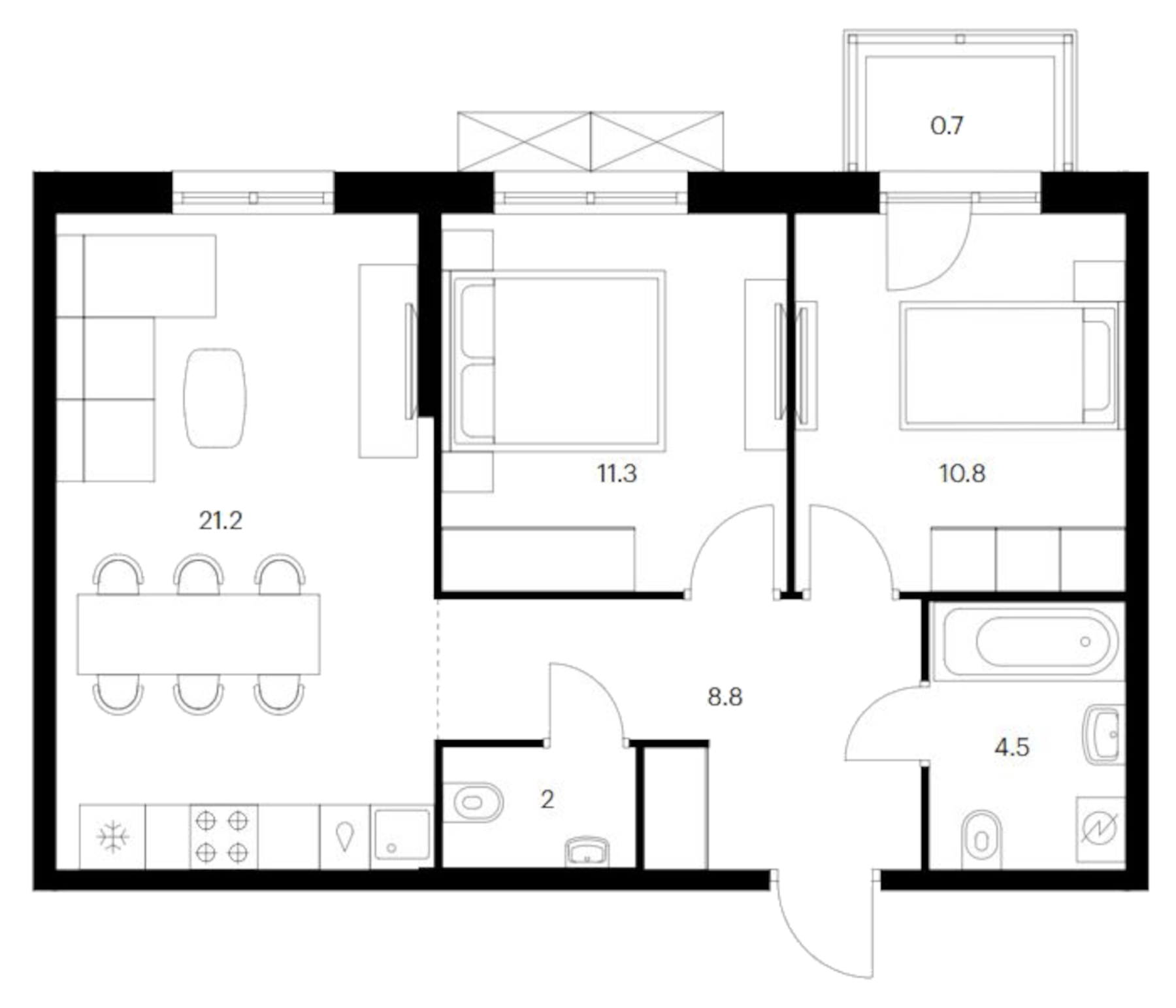Планировка — Исеть парк, 2-комн., 59 м²
