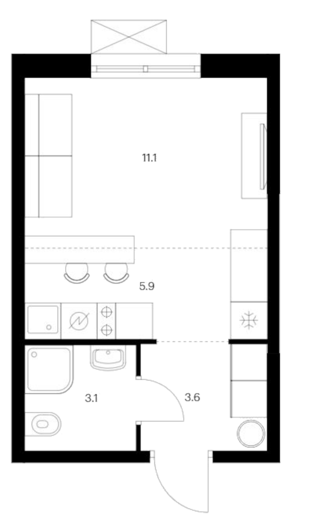 Планировка — Исеть парк, Студия, 24 м²
