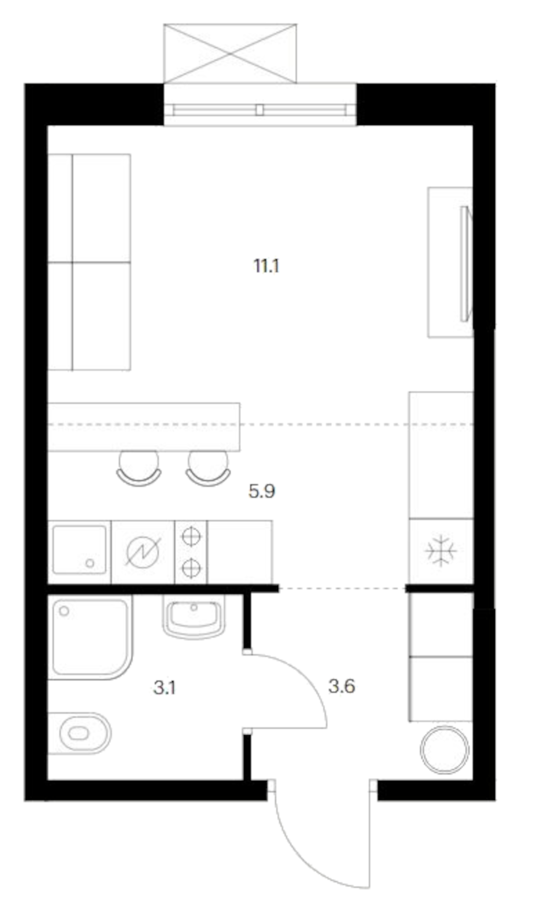 Планировка — Исеть парк, Студия, 24 м²
