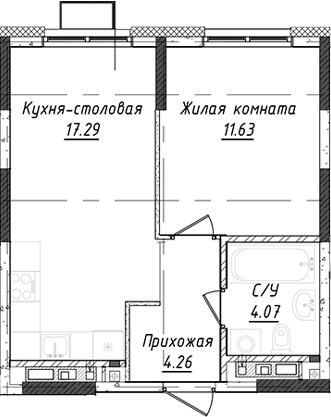 Планировка — Дом Милый дом, 1-комн., 37 м²