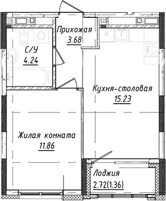 Планировка — Дом Милый дом, 1-комн., 35 м²