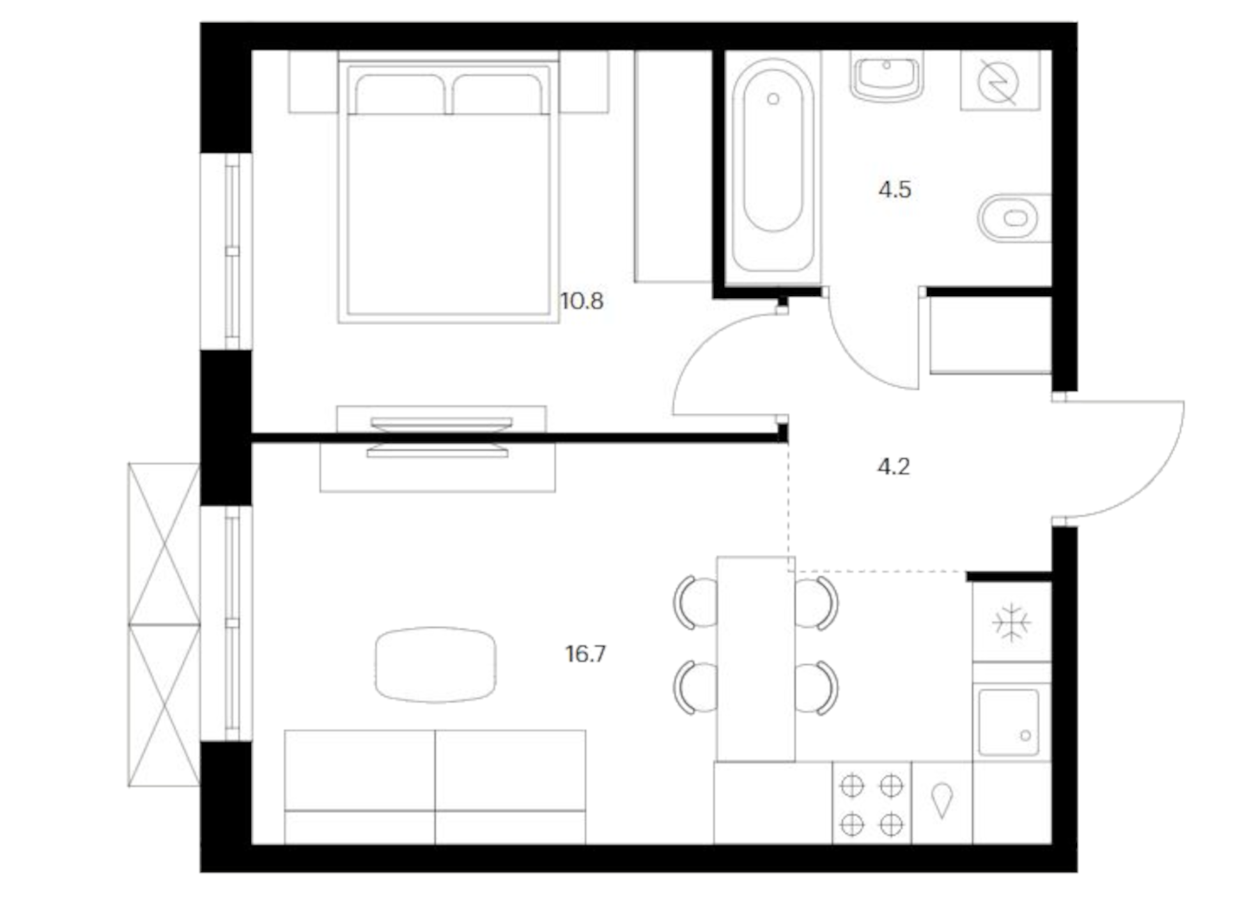 Планировка — Исеть парк, 1-комн., 36 м²