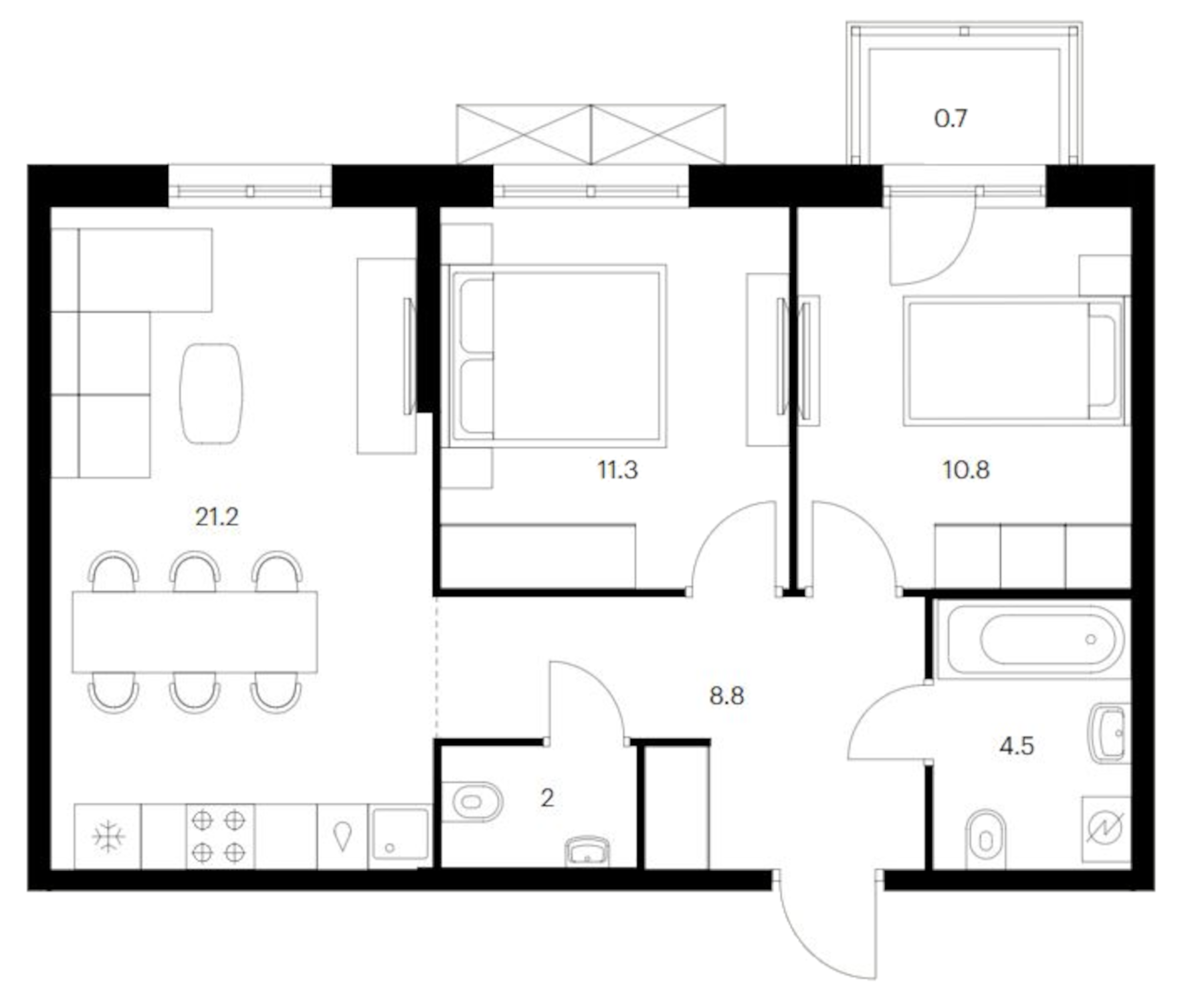 Планировка — Исеть парк, 2-комн., 59 м²