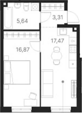 Планировка — Атлас Ривер, 1-комн., 43 м²