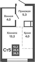 Планировка — Каменные палатки, Студия, 27 м²