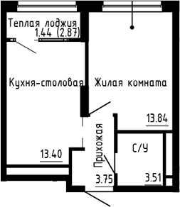 Планировка — Синица. Сезоны, 2-комн., 35 м²