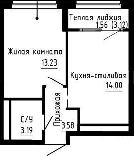 Планировка — Синица. Сезоны, 2-комн., 34 м²