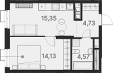 Планировка — Атлас Ривер, 1-комн., 39 м²