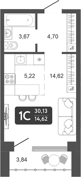 Планировка — Галерея, Студия, 28 м²