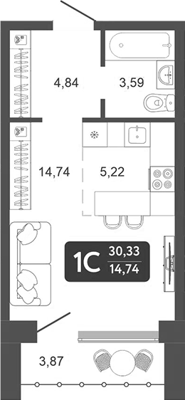Планировка — Галерея, Студия, 28 м²
