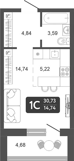 Планировка — Галерея, Студия, 28 м²