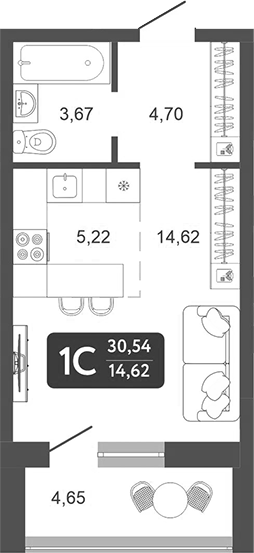 Планировка — Галерея, Студия, 28 м²