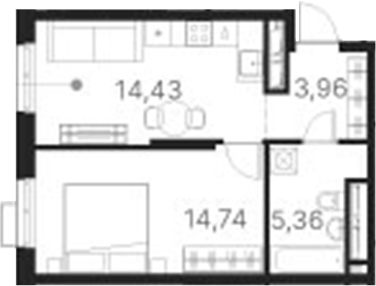 Планировка — Атлас Ривер, 1-комн., 38 м²