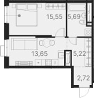 Планировка — Атлас Ривер, 1-комн., 43 м²
