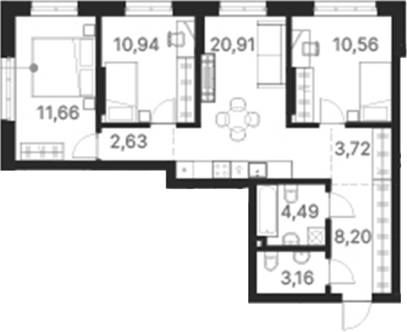 Планировка — Атлас Ривер, 3-комн., 76 м²