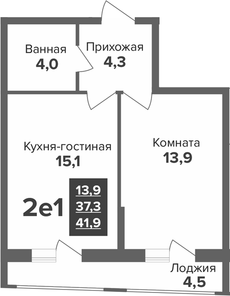 Планировка — Синица. Реформа, 2-комн., 37 м²